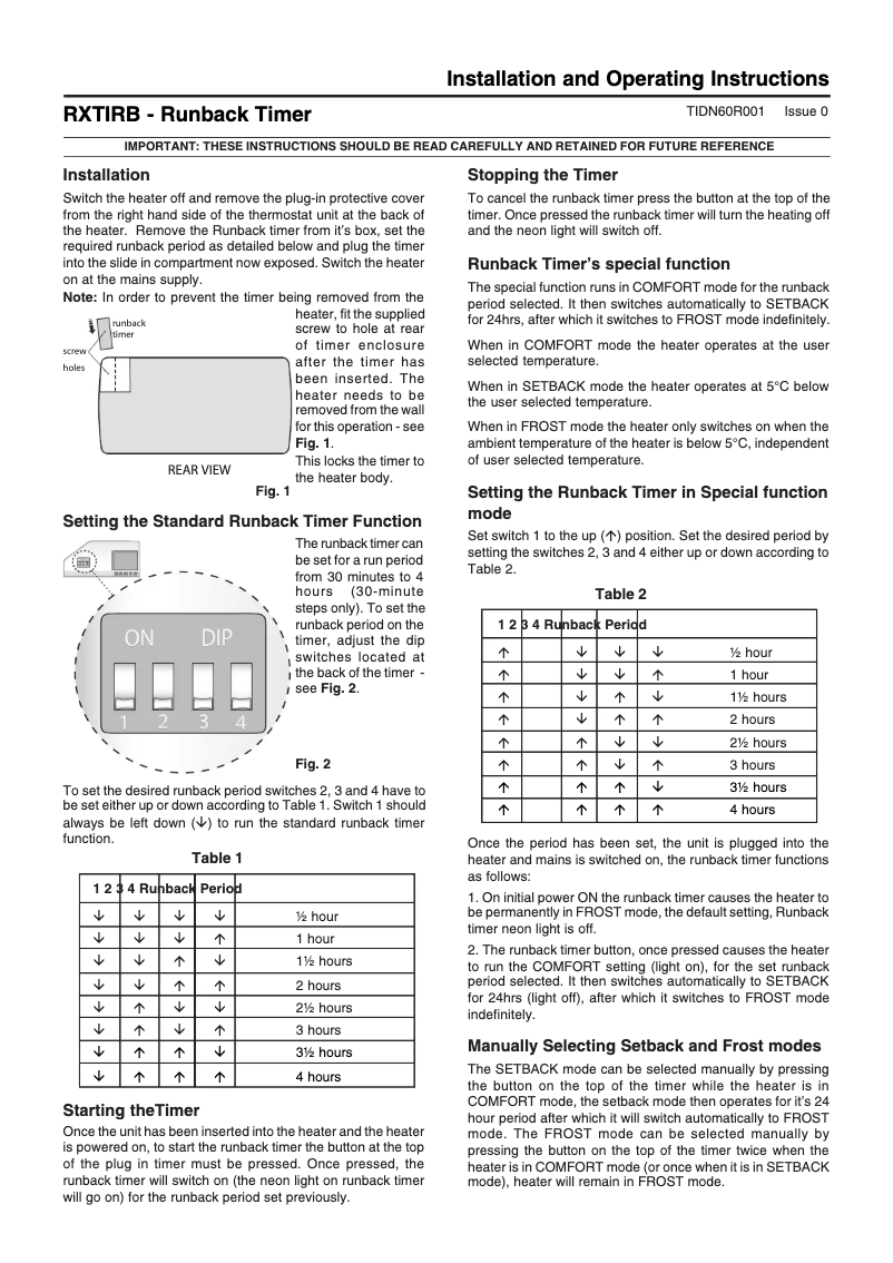 Page 1 of the manual User Manual Dimplex RXRBTI