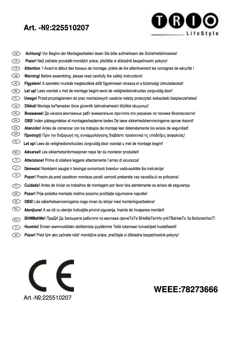 Page 1 of the manual User Manual Trio Lighting Wales