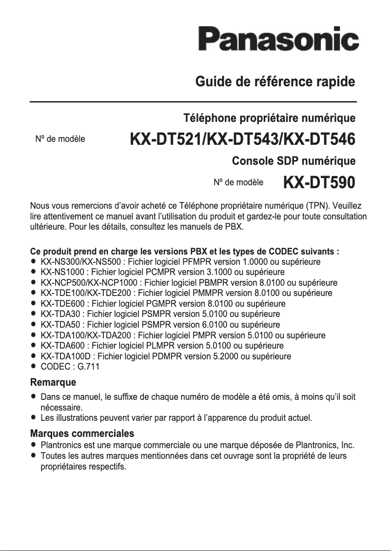 Page 1 of the manual User Manual Panasonic KX-DT590