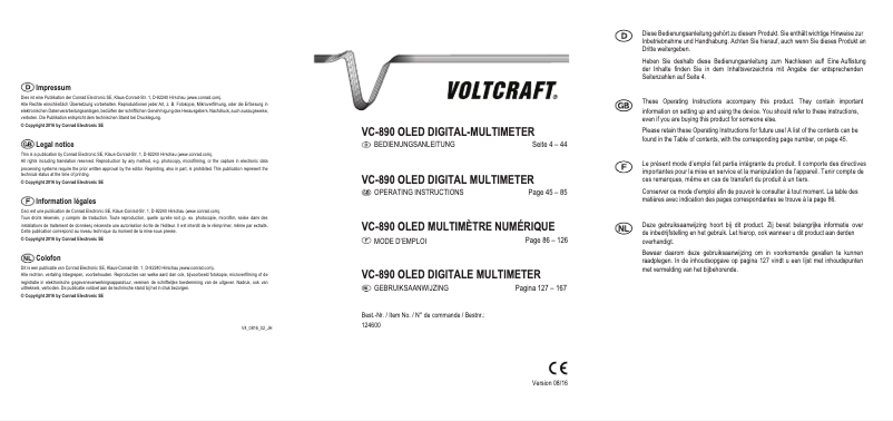 First page image of the manual for VC890