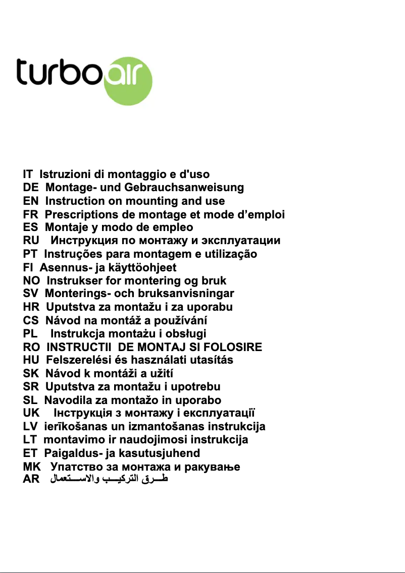 Page 1 of the manual User Manual Turbo air Lipari IX/LX/A