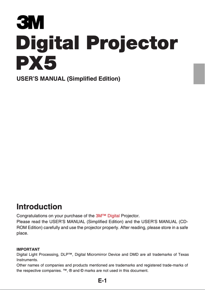 Page 1 of the manual User Manual 3M PX5