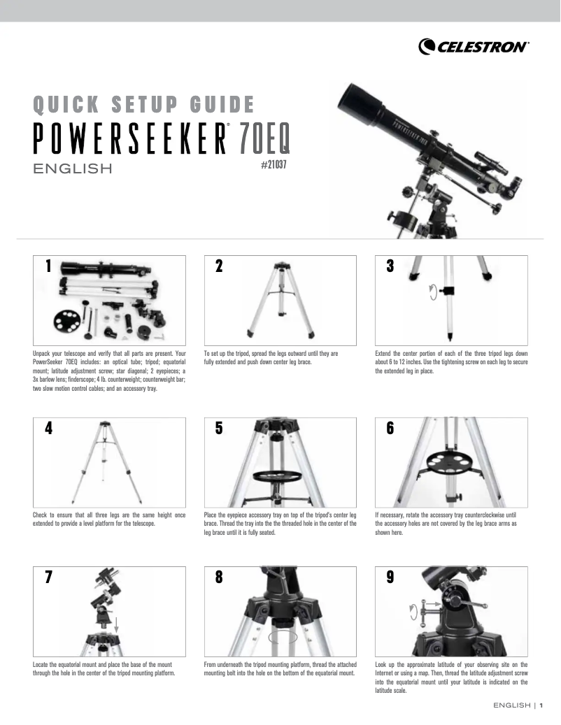 Page 1 de la notice Manuel utilisateur Celestron PowerSeeker
