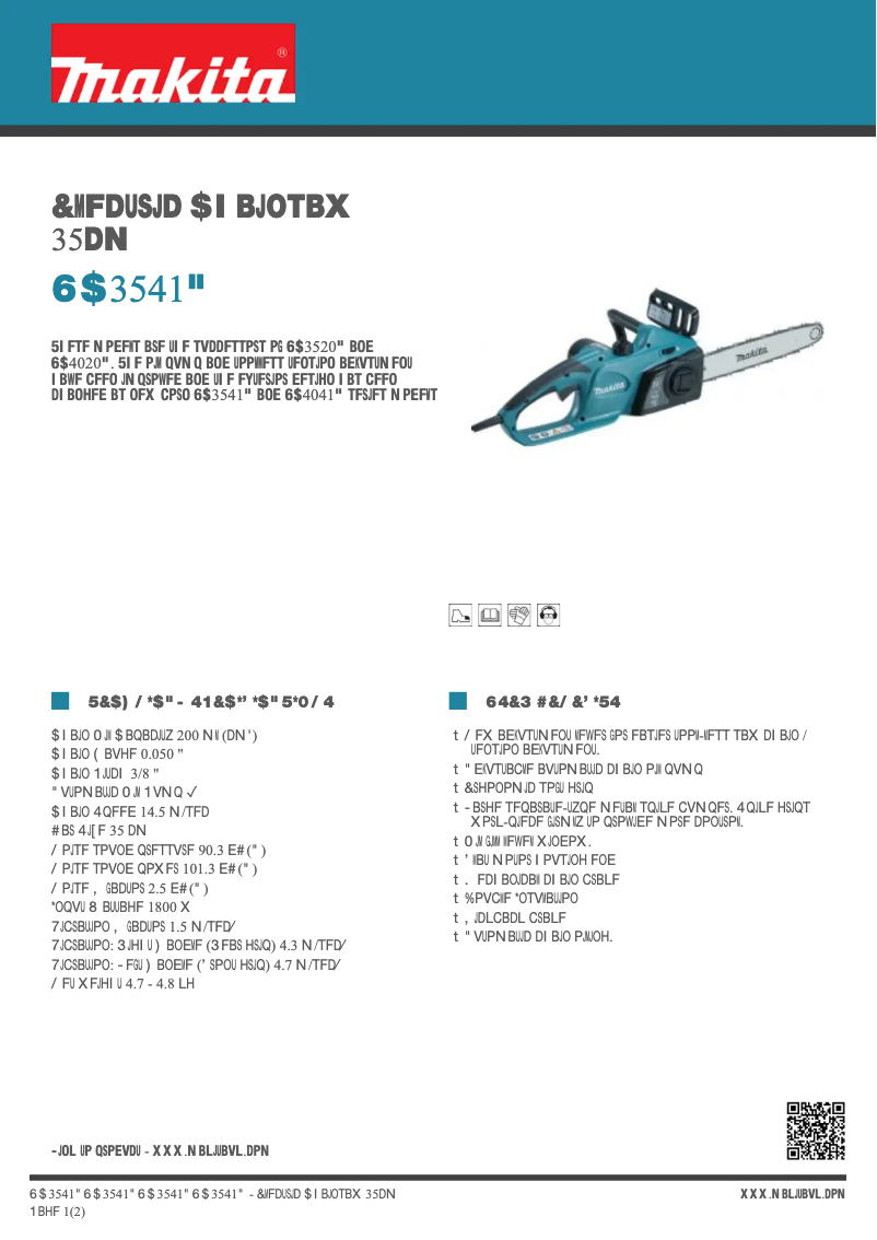Page 1 of the manual Technical Sheet Makita UC3541A