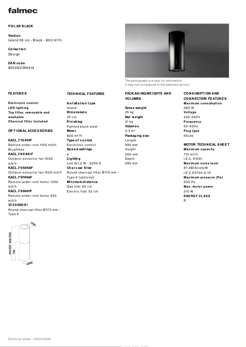 Page 1 of the manual Technical Sheet Falmec Polar