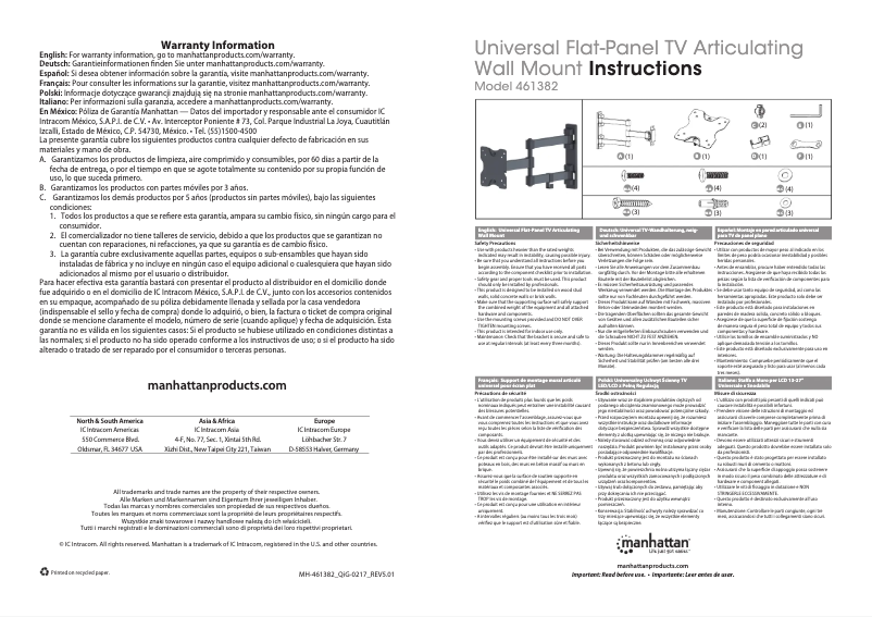 Page 1 of the manual User Manual Manhattan 461382