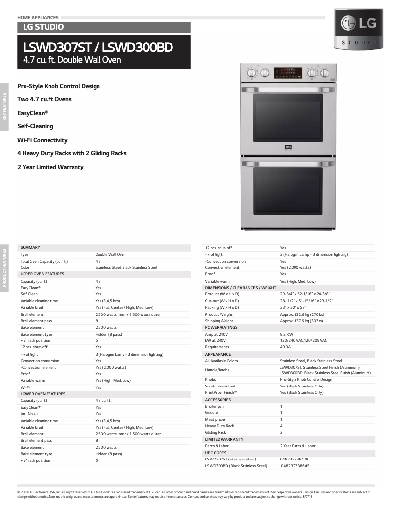 Page 1 of the manual Technical Sheet LG LSWD307ST
