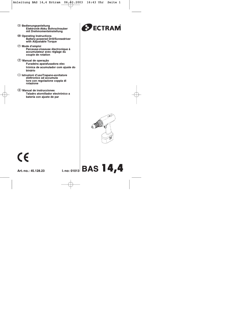 Page 1 of the manual User Manual Einhell BAS 14,4