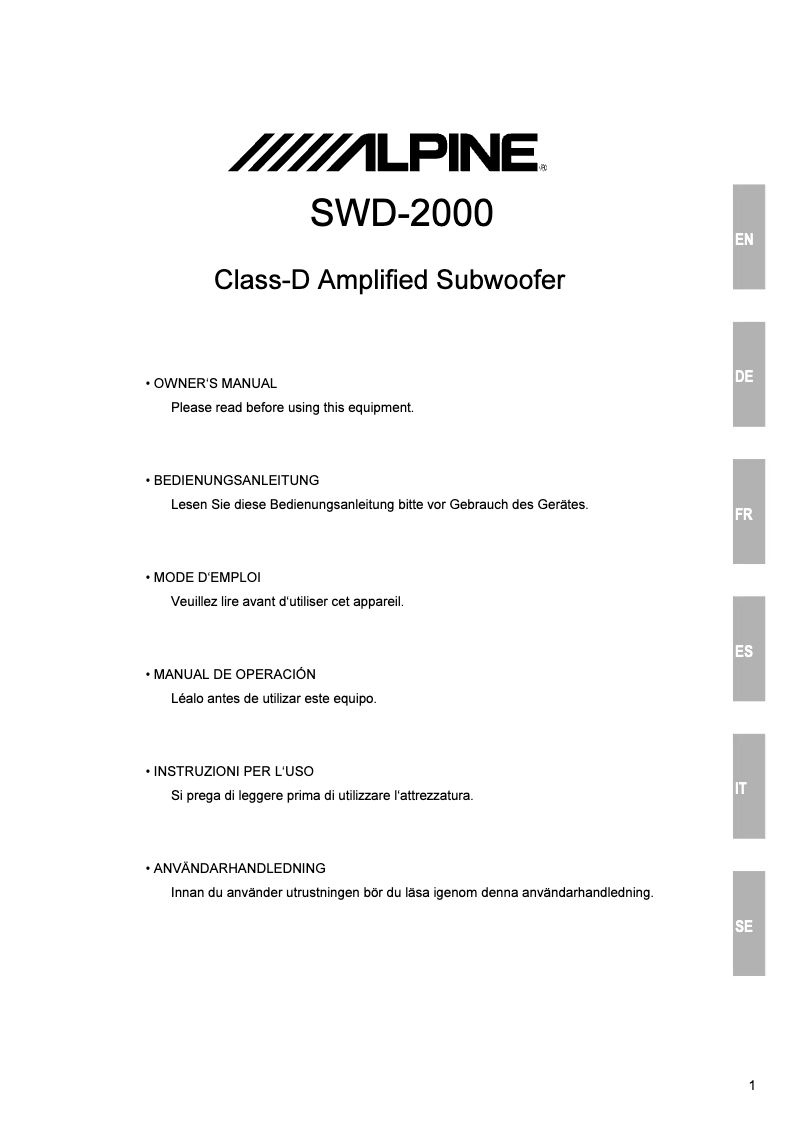 First page image of the manual for SWD-2000
