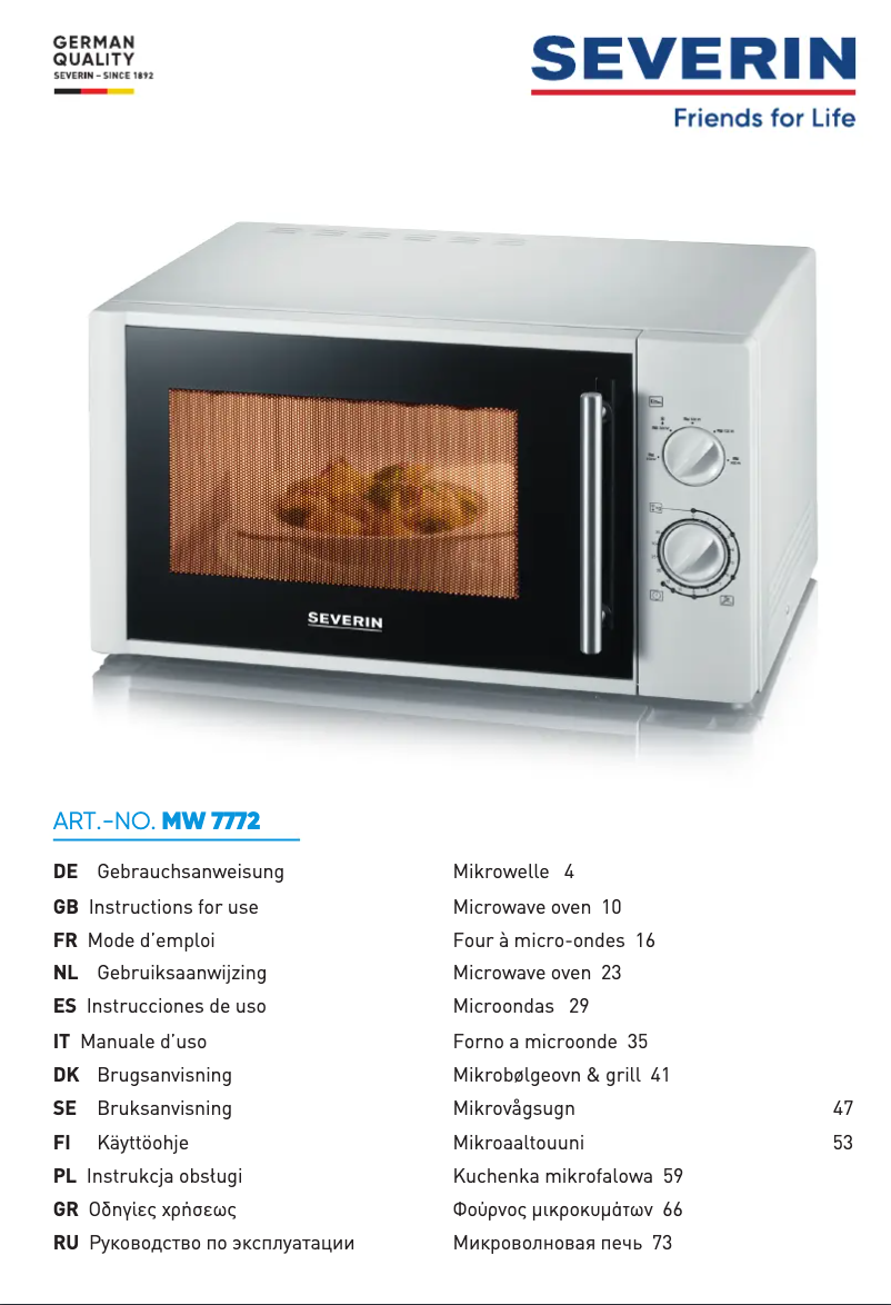 First page image of the manual for MW 7772