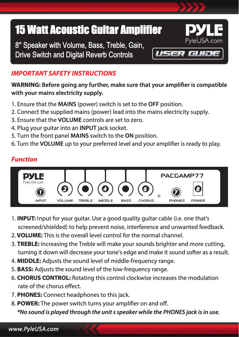 First page image of the manual for PACGAMP77