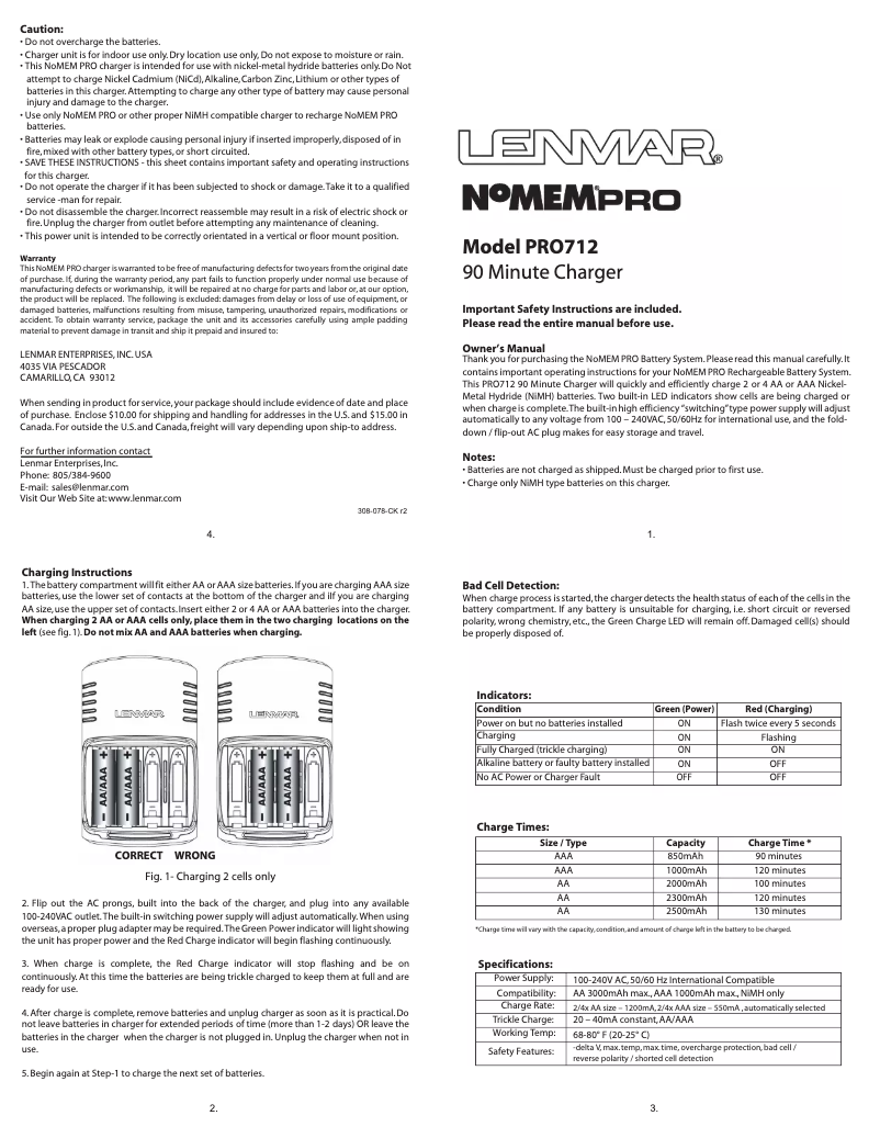 Page 1 of the manual User Manual Lenmar PRO712