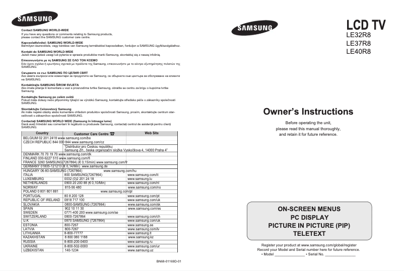 First page image of the manual for LE40R87BD