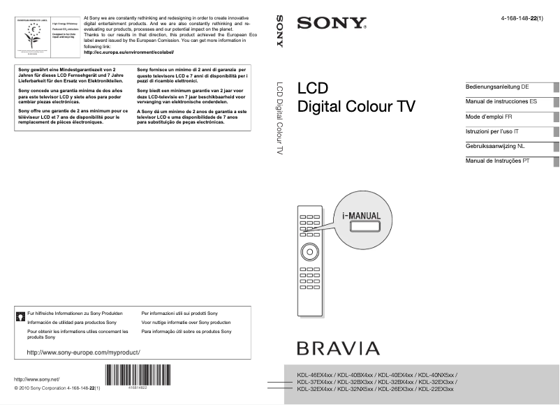 First page image of the manual for Bravia KDL-32BX400AEP