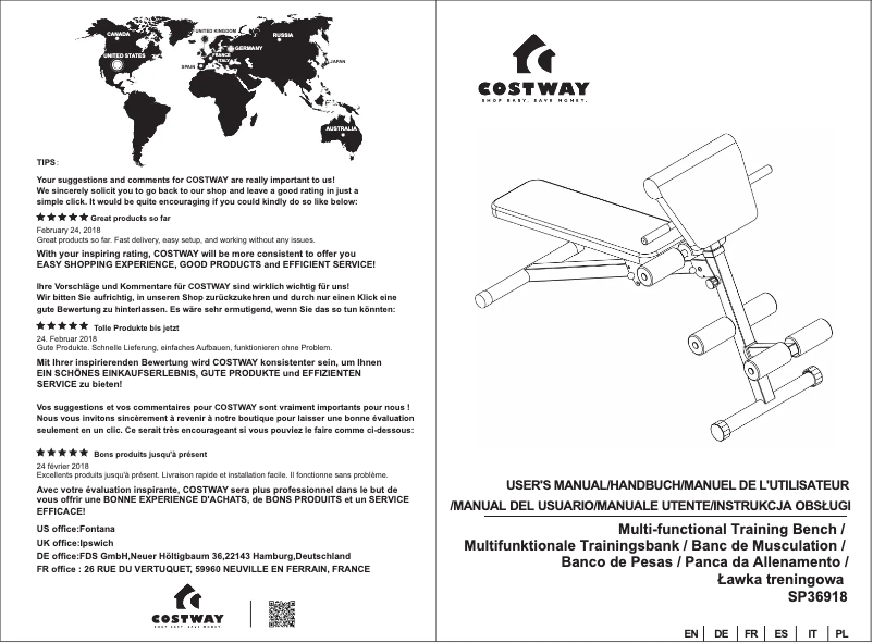 Page 1 of the manual User Manual Costway SP36918