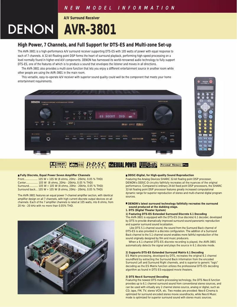 First page image of the manual for AVR-3801