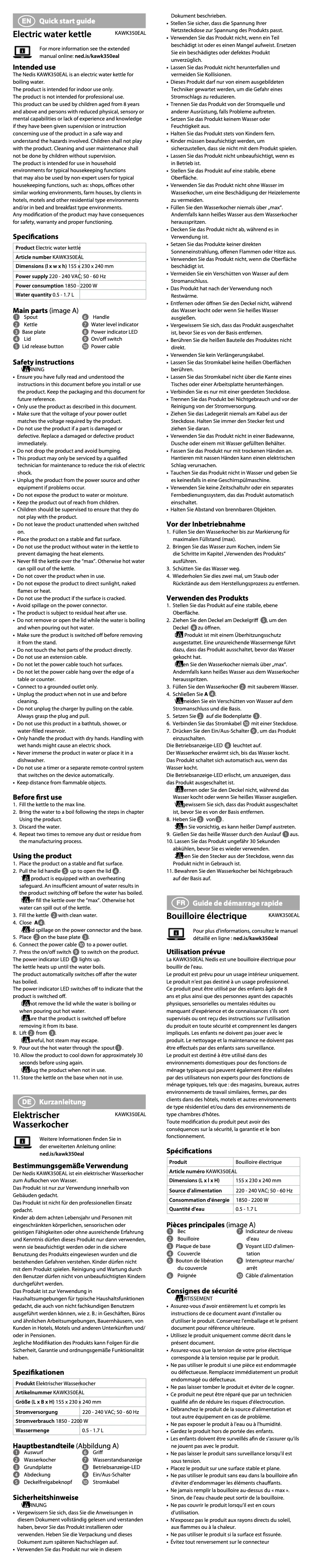 Page 1 of the manual User Manual Nedis KAWK360EBK