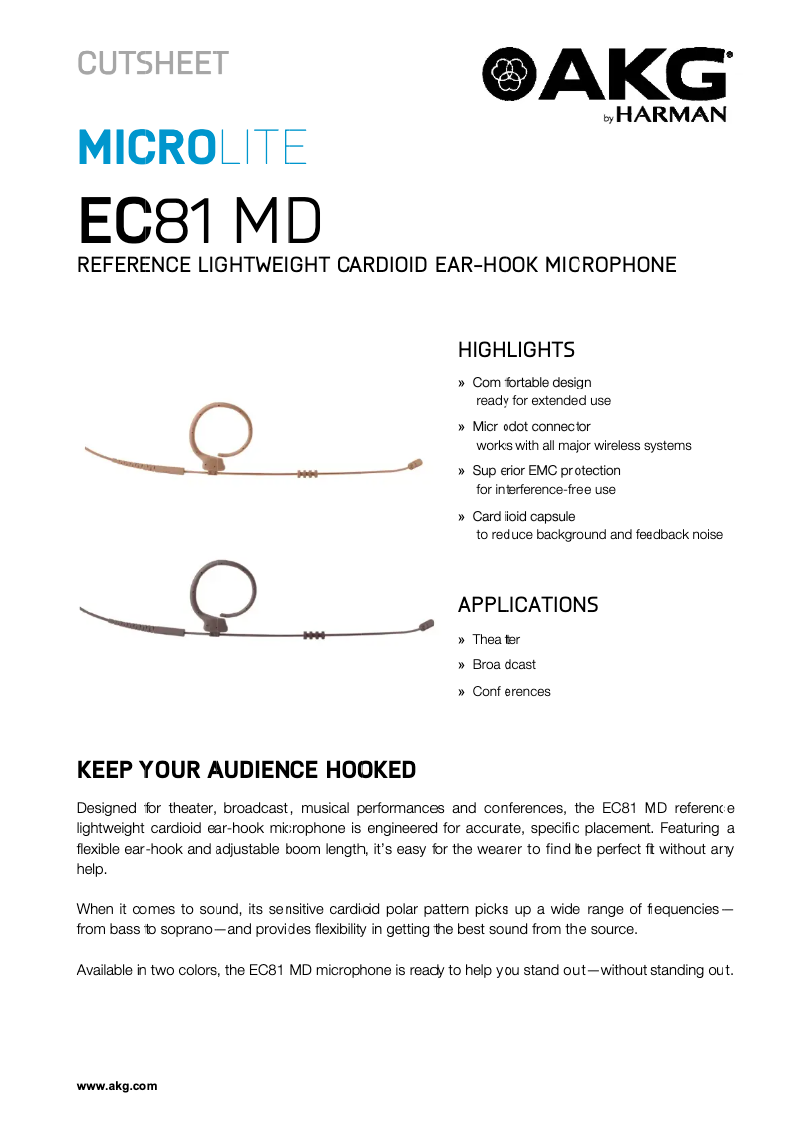 Page 1 of the manual Technical Sheet AKG EC81 MD