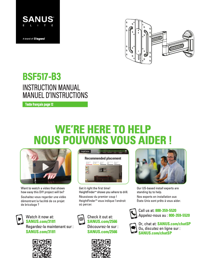 Page 1 of the manual Installation Guide Sanus BSF517