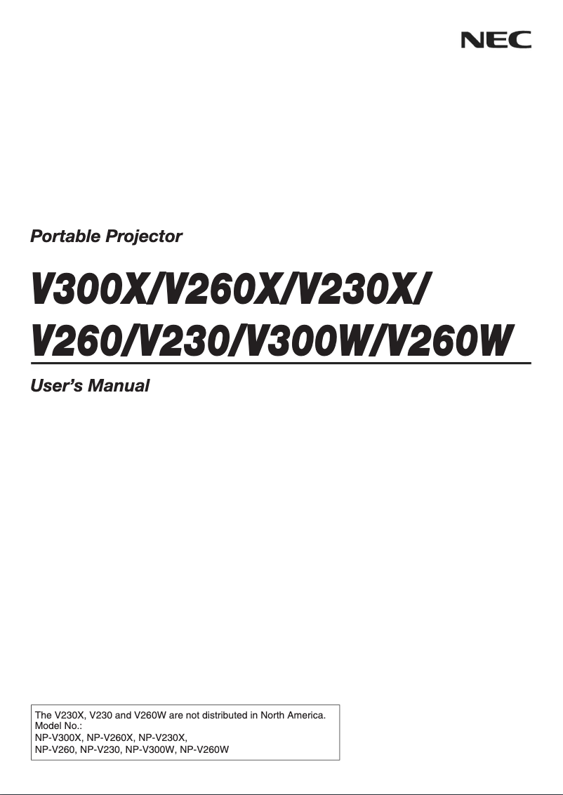 First page image of the manual for NP-V300W