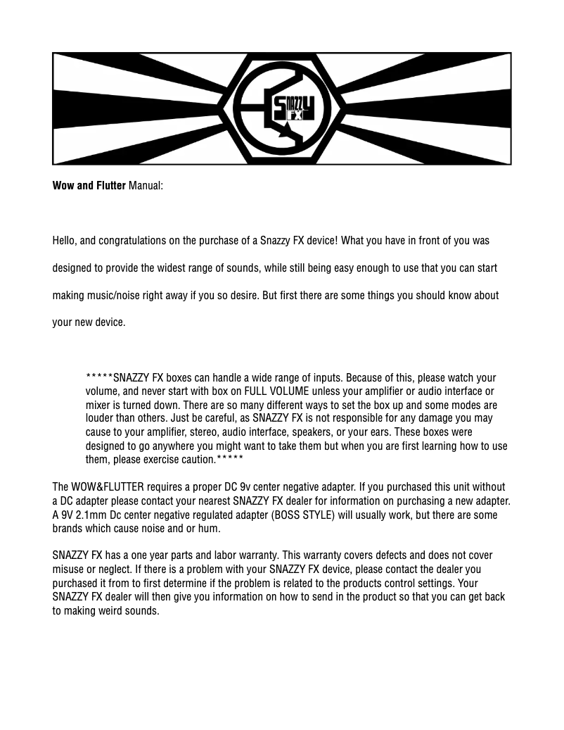 First page image of the manual for Wow & Flutter