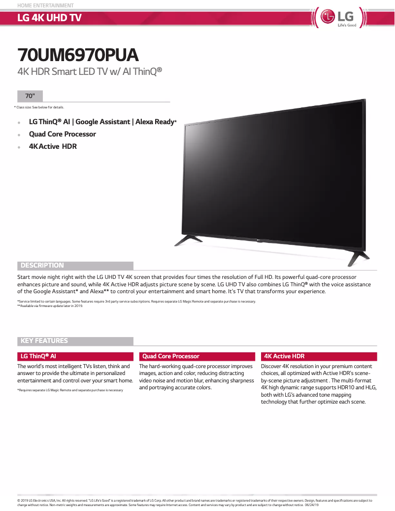 First page image of the manual for UM6970PUA