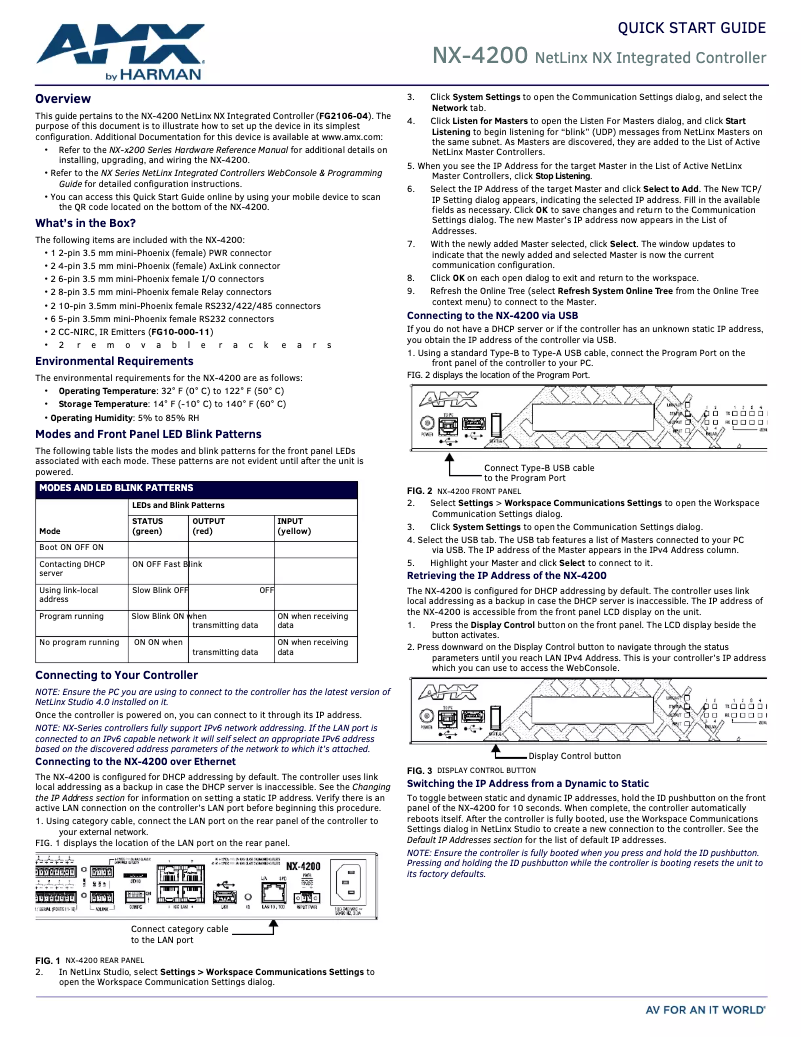 First page image of the manual for NetLinx NX-4200