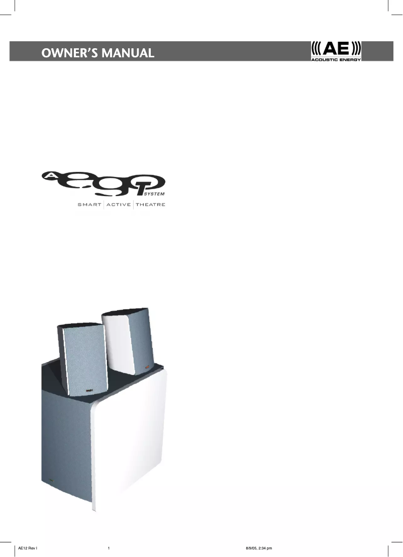 Page 1 of the manual User Manual Acoustic Energy Aego T System