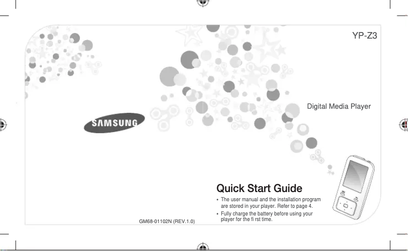 Page 1 of the manual Installation Guide Samsung YP-Z3AL