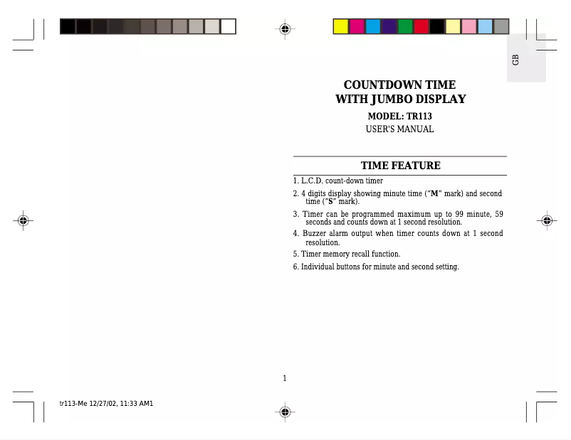 Page 1 of the manual User Manual Oregon Scientific TR113