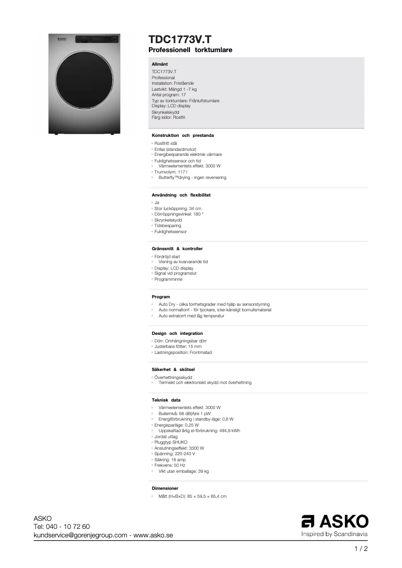 First page image of the manual for TDC1773V.T