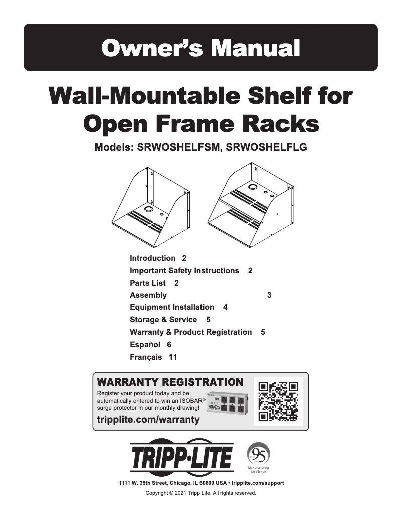 Page 1 of the manual User Manual Tripp Lite SmartRack SRWOSHELFLG