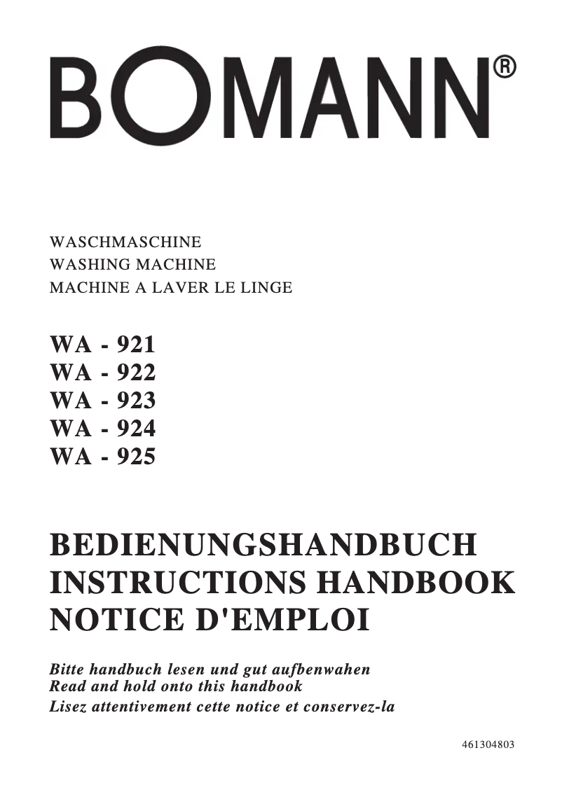 First page image of the manual for WA 924