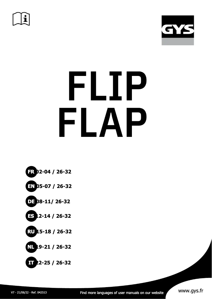 Page 1 of the manual User Manual GYS Flip-Flap