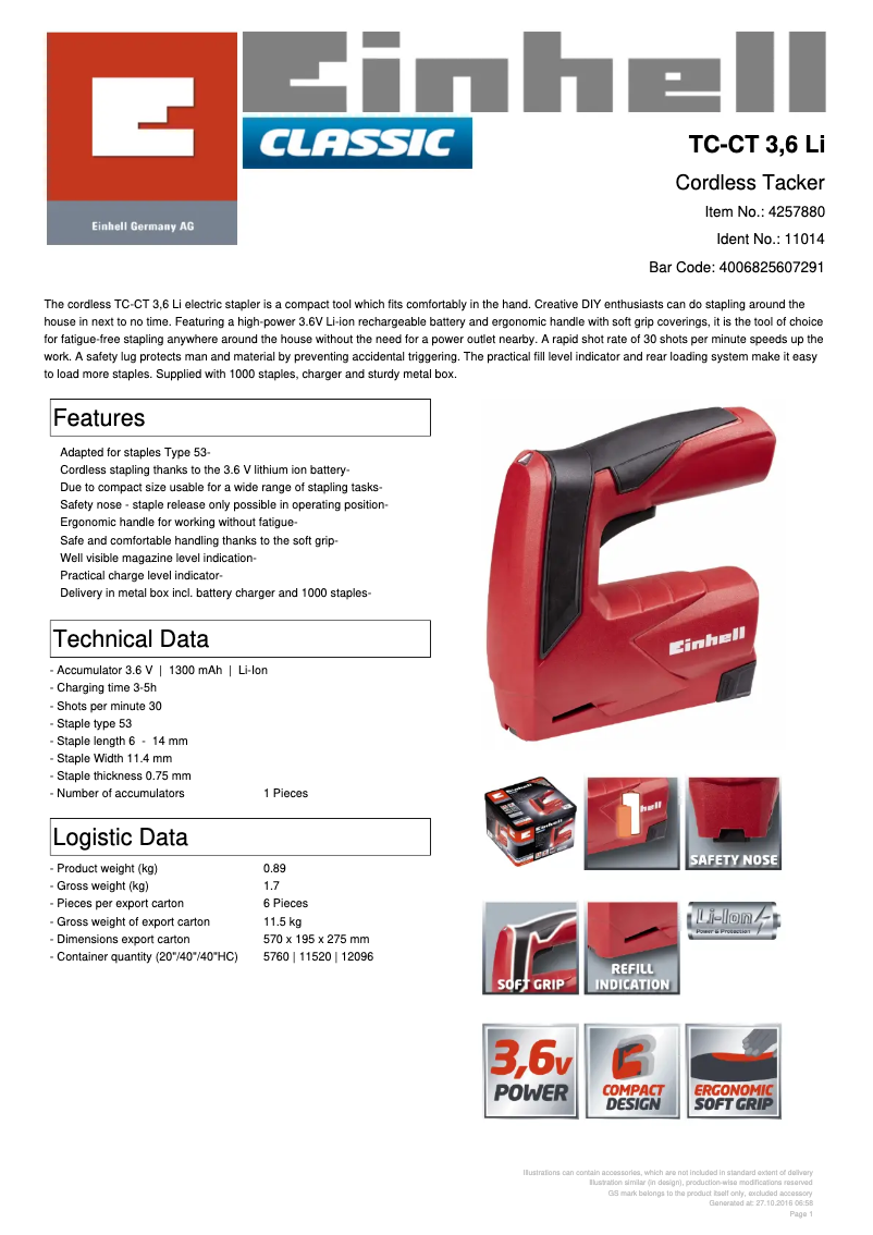 Image de la première page du manuel de l'appareil TC-CT 3,6 Li