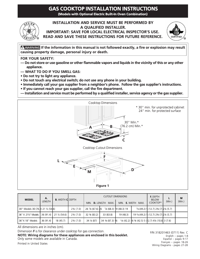 Page 1 of the manual Installation Guide Frigidaire GLGC36S8EB
