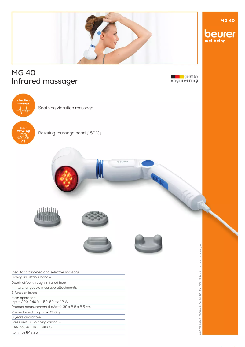 Page 1 of the manual Technical Sheet Beurer MG 40