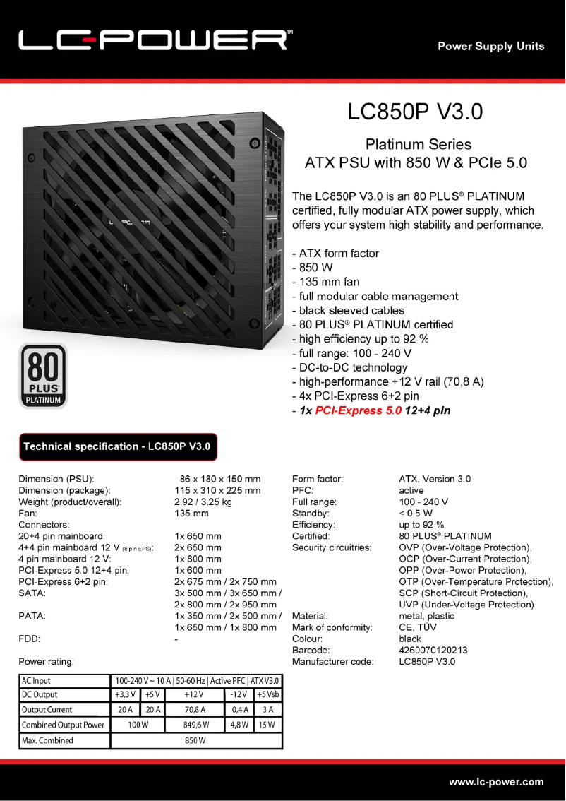 First page image of the manual for LC850P V3.0