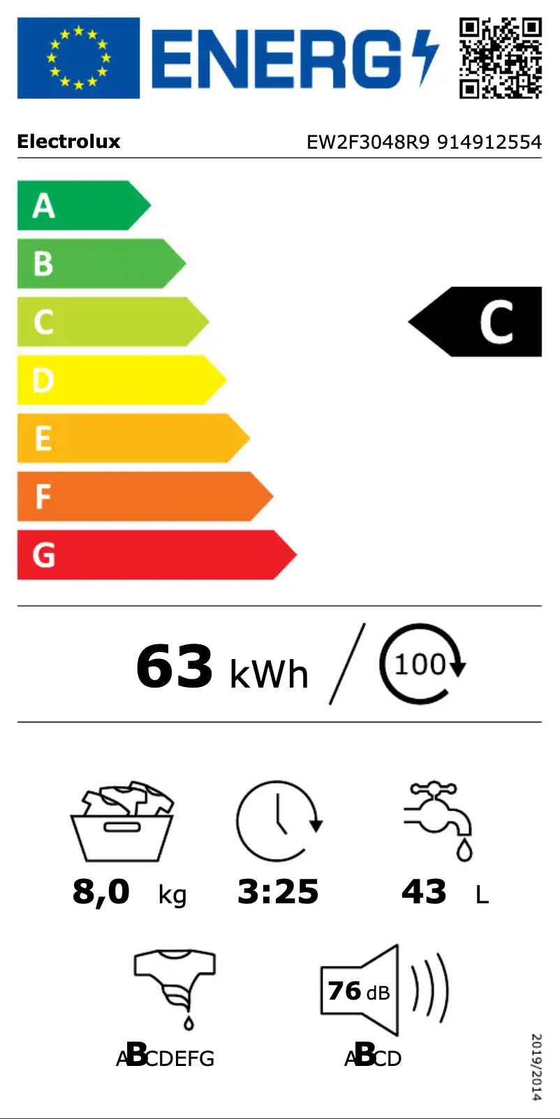 Page 1 of the manual Energy Label Electrolux EW2F3048R9