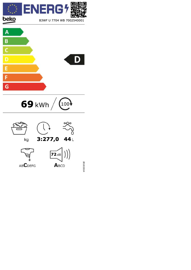 First page image of the manual for B3WF U 7704 WB