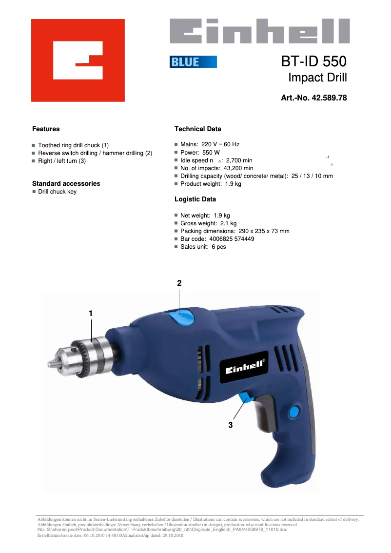 First page image of the manual for BT-ID 550