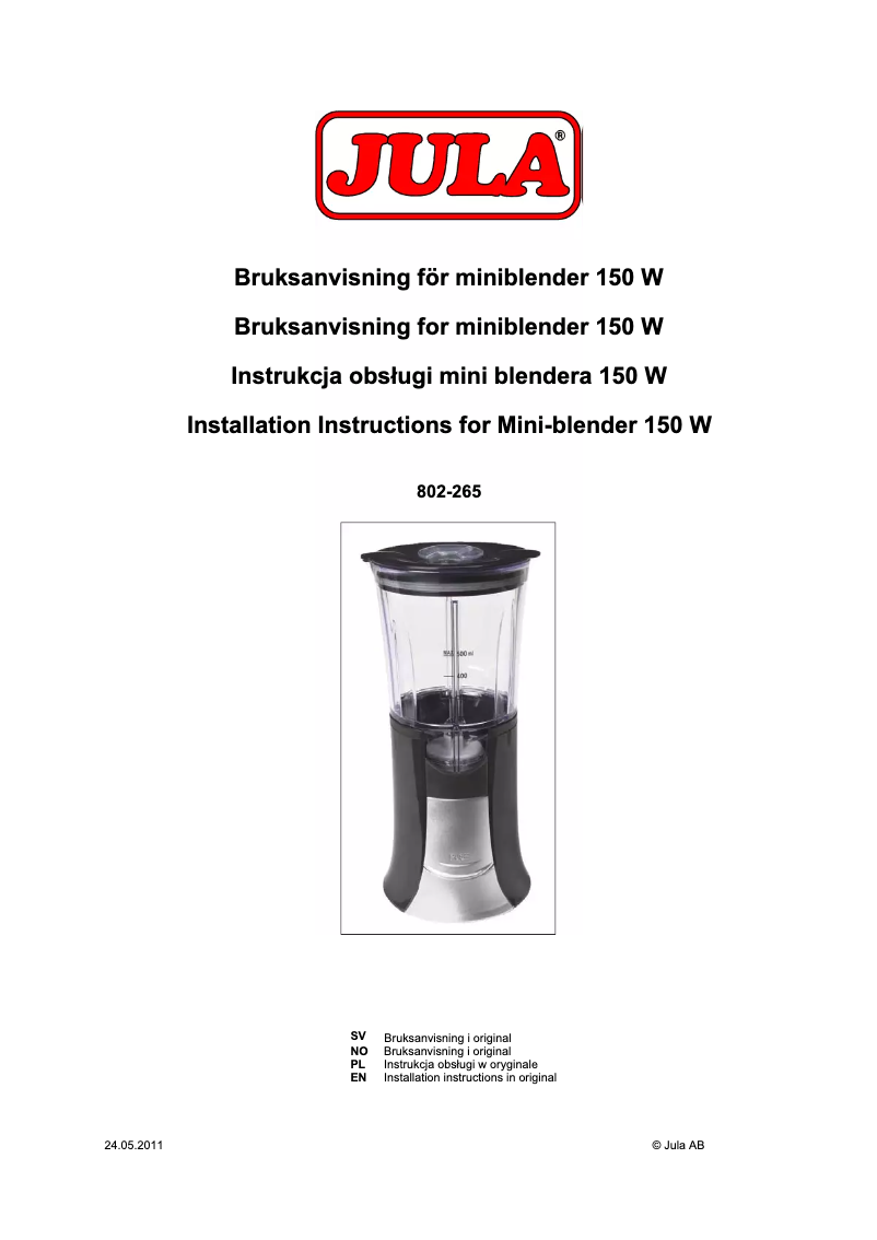 Page 1 of the manual User Manual Jula 802-265