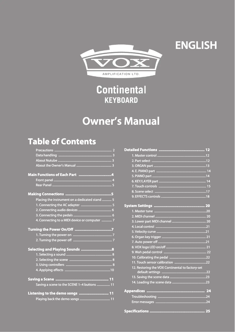 Page 1 of the manual User Manual VOX Continental 73