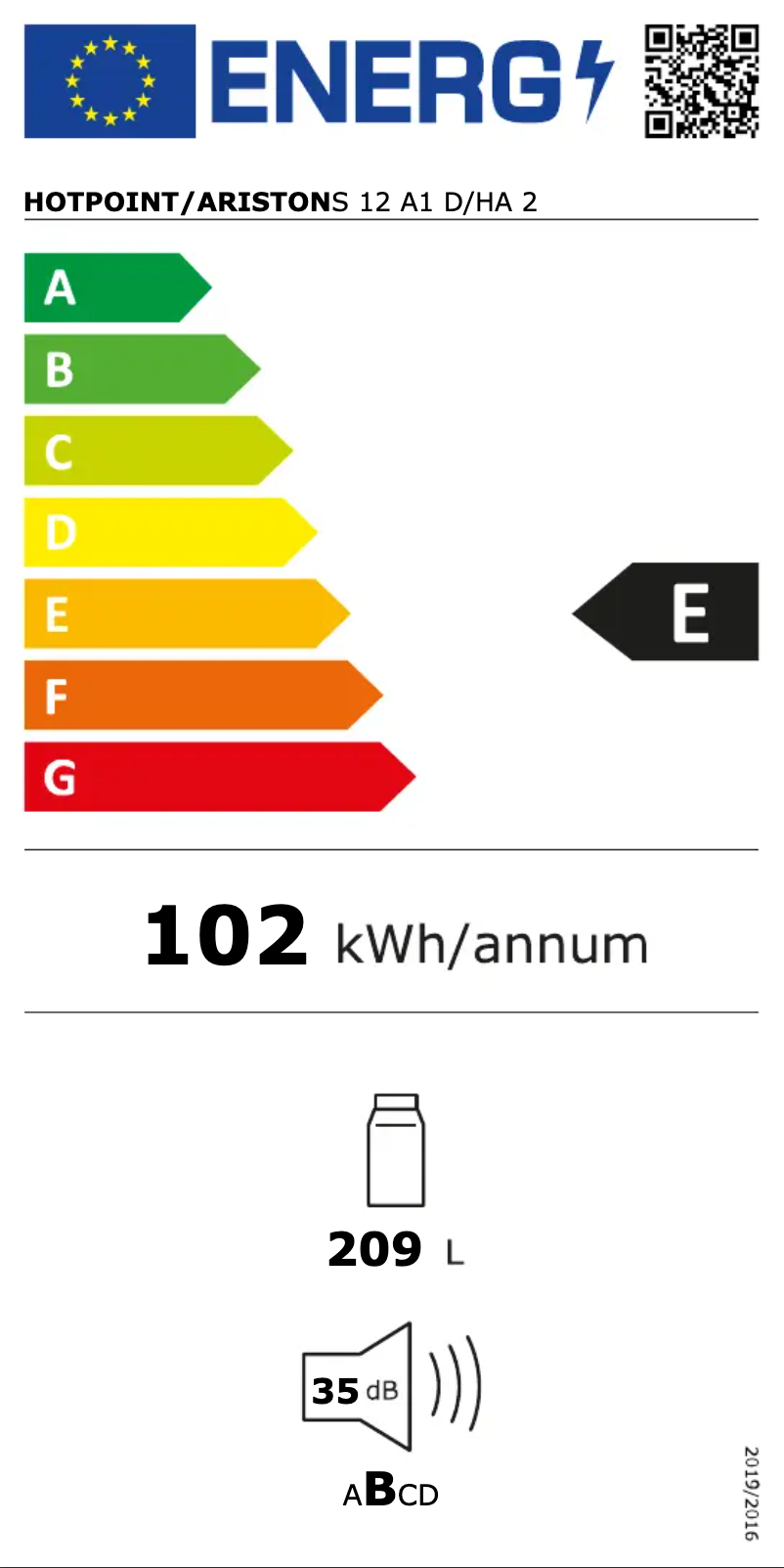 Page 1 of the manual Energy Label Hotpoint S 12 A1 D/HA 2