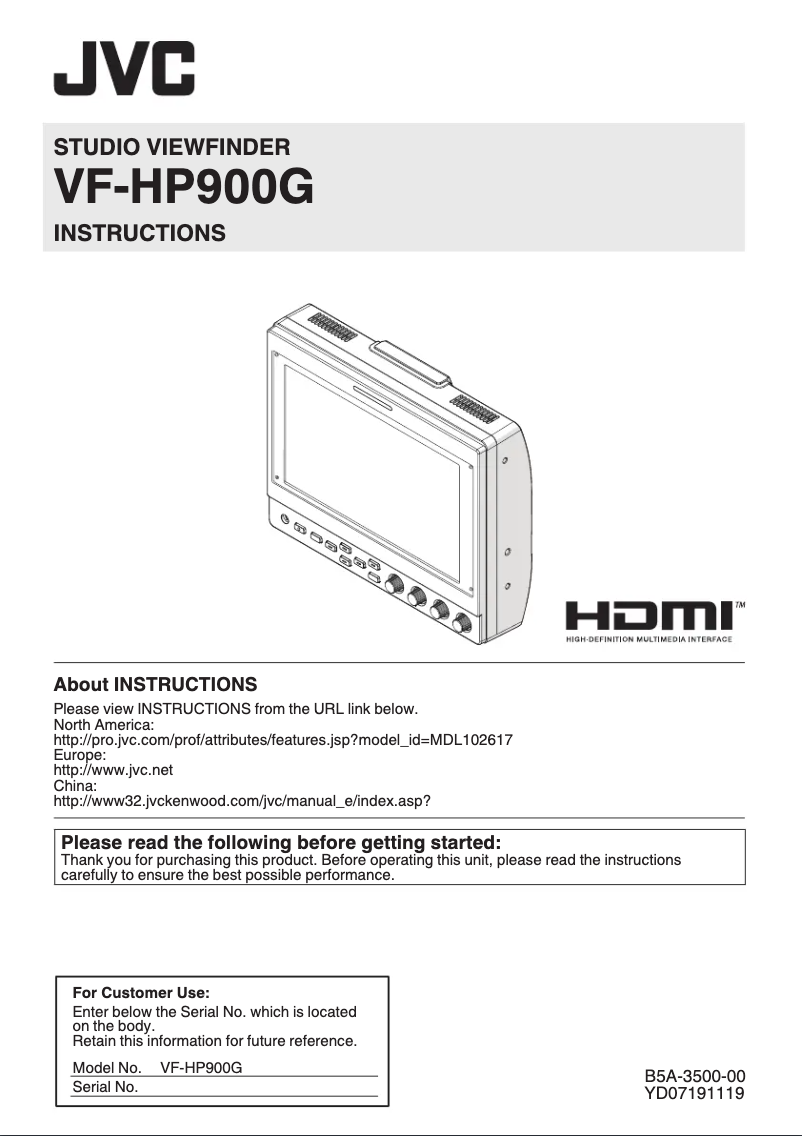 First page image of the manual for VF-HP900