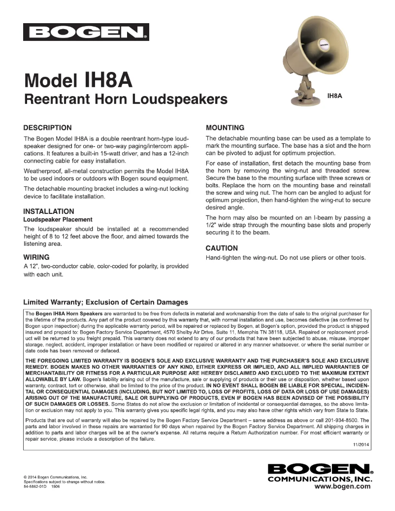 Page 1 of the manual User Manual Bogen IH8A