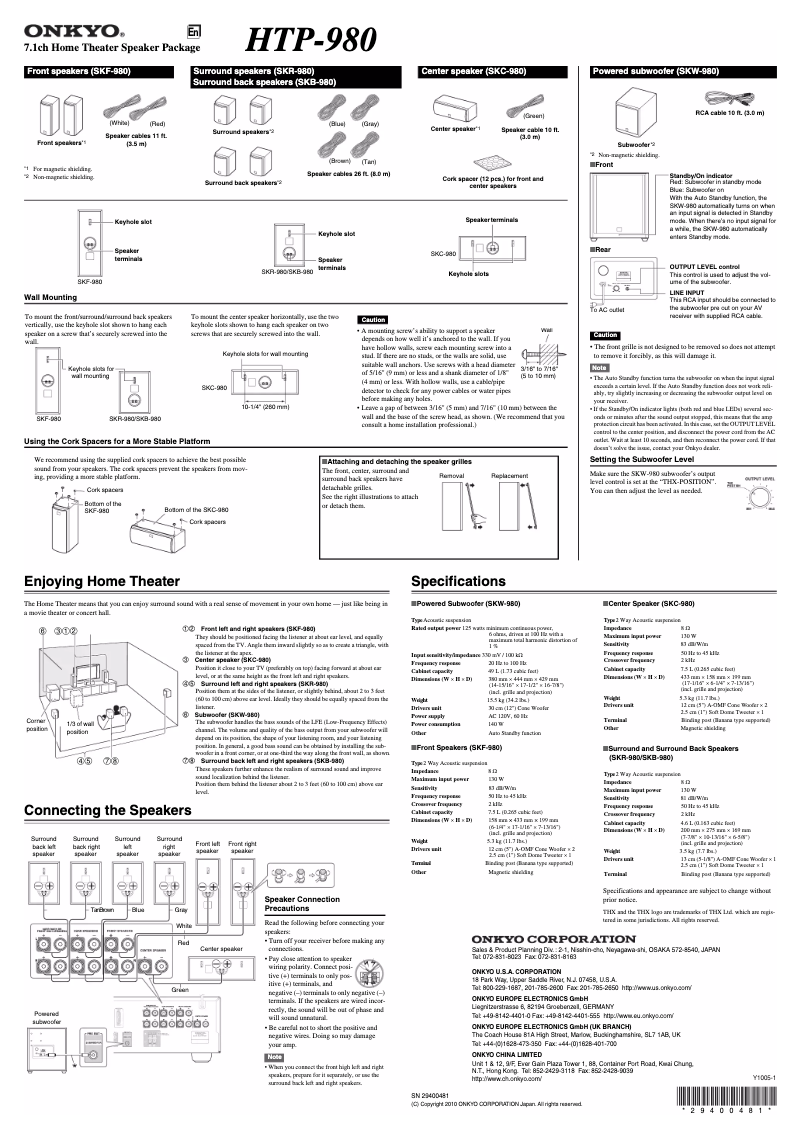 Page 1 of the manual User Manual Onkyo HTP-980