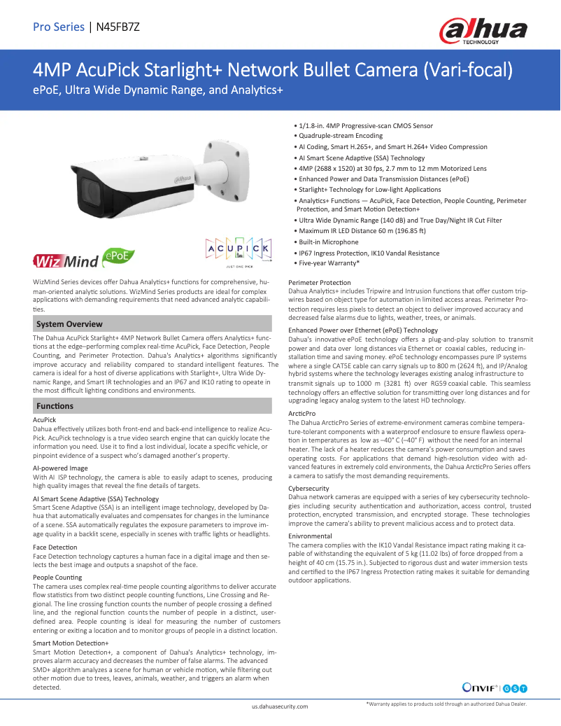 Page 1 of the manual Technical Sheet Dahua Technology N45FB7Z
