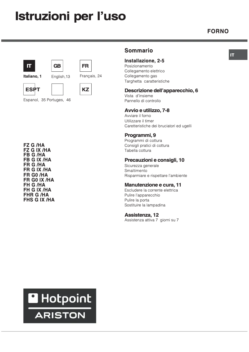 Page 1 of the manual User Manual Hotpoint Ariston FH G IX/HA