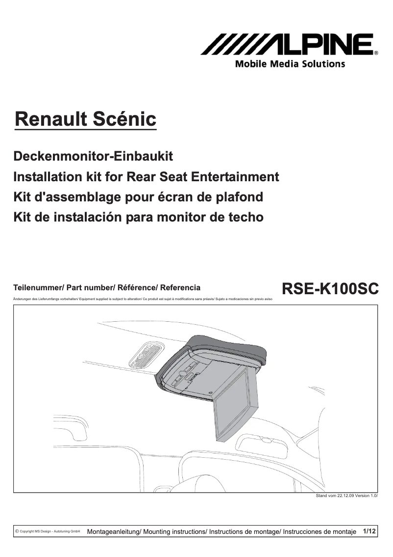 Page 1 of the manual User Manual Alpine RSE-K100SC